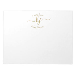 Chic Girly Gold White 2 Monogram Initiaal Notitieblok