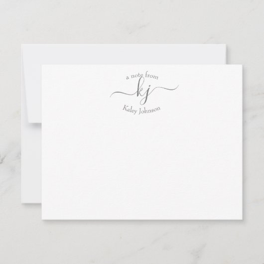 Chic Girly Grey Blanc 2 Monogrammes Nom Carte Note (Devant)