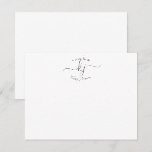 Chic Girly Grey White 2 Monogram Naam Opmerking Ka Bedankkaart (Voorkant / Achterkant)