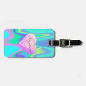 Chic Girly Hearts, holografisch- Gepersonaliseerd Bagagelabel (Voorkant horizontaal)