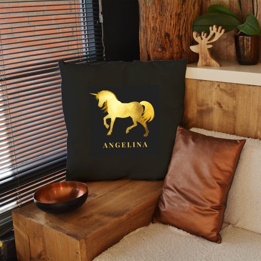 Chic Girly Luxury Black Gold Unicorn - Persoonlijk Kussen