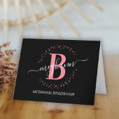 Chic Girly Modern Black Roze Name Script Bedankkaart