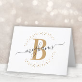 Chic Girly Modern White Gold Name Script Monogram Bedankkaart