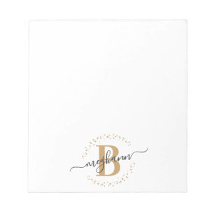 Chic Girly Modern White Gold Name Script Monogram Notitieblok