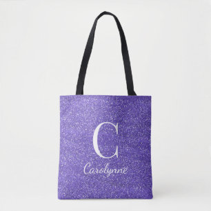 Chic Girly Paarse Faux Glitter Monogram Draagtas