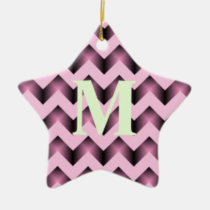 Chic Girly Patroon Monogram roos Roze Chevron Keramisch Ornament
