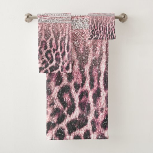 Chic Girly Pink Leopard animal print Glitter Afbee Bad Handdoek (Insitu)