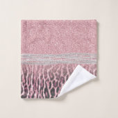 Chic Girly Pink Leopard animal print Glitter Afbee Bad Handdoek (Wasdoekje)