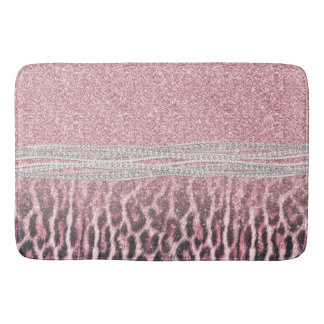Chic Girly Pink Leopard animal print Glitter Afbee Badmat