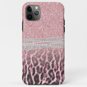 Chic Girly Pink Leopard animal print Glitter Afbee iPhone 11 Pro Max Hoesje