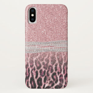 Chic Girly Pink Leopard animal print Glitter Afbee iPhone X Hoesje