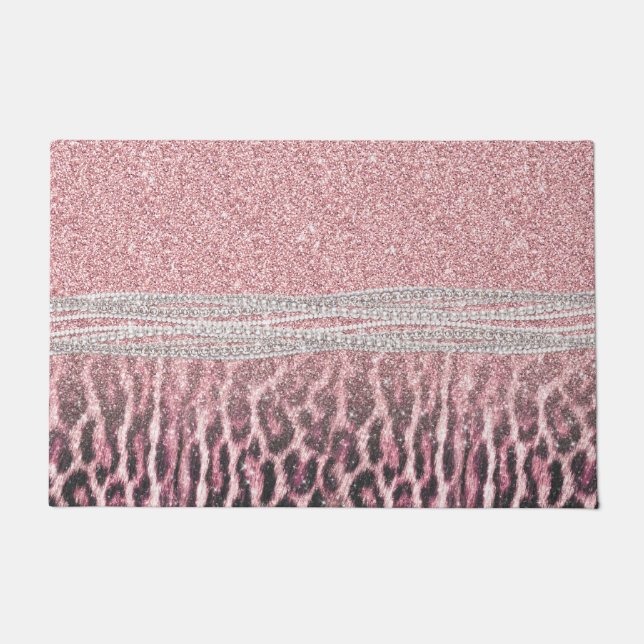 Chic Girly Pink Leopard animal print Glitter Afbee Deurmat (Voorkant)