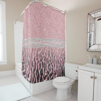 Chic Girly Pink Leopard animal print Glitter Afbee Douchegordijn