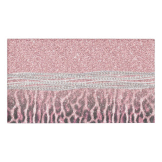 Chic Girly Pink Leopard animal print Glitter Afbee Naambadge