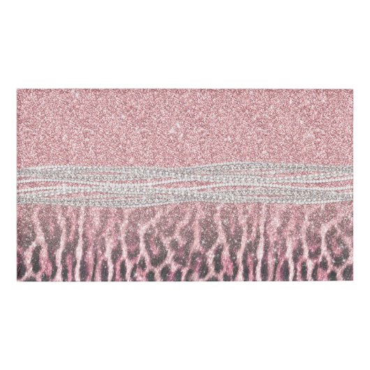 Chic Girly Pink Leopard animal print Glitter Afbee Naambadge (Voorkant)