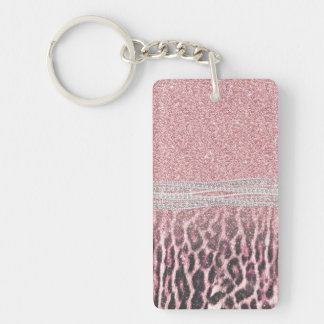 Chic Girly Pink Leopard animal print Glitter Afbee Sleutelhanger