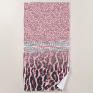 Chic Girly Pink Leopard animal print Glitter Afbee Strandlaken