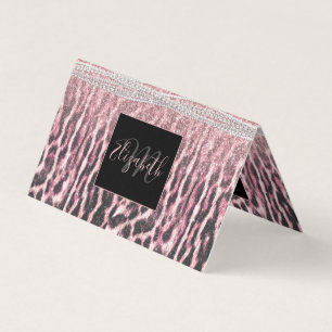 Chic Girly Pink Leopard animal print Glitter Afbee Visitekaartjes