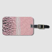 Chic Girly Pink Leopard animal print Glitter Image Bagagelabel (Voorkant (horizontaal))