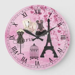 Chic Girly Pink Paris Fashion Clock Grote Klok