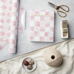 Chic Girly Pink Squares Verjaardag Cadeaupapier