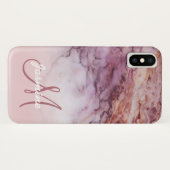Chic Girly Roos Gold Marble Monogram Naam Case-Mate iPhone Case (Achterkant (horizontaal))