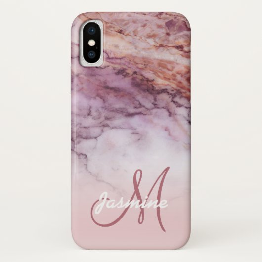 Chic Girly Roos Gold Marble Monogram Naam Case-Mate iPhone Case (Achterkant)