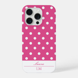 Chic Girly Roze en Witte Polka Dots iPhone 15 Pro Hoesje