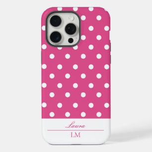 Chic Girly Roze en Witte Polka Dots Tough iPhone 15 Pro Max Hoesje