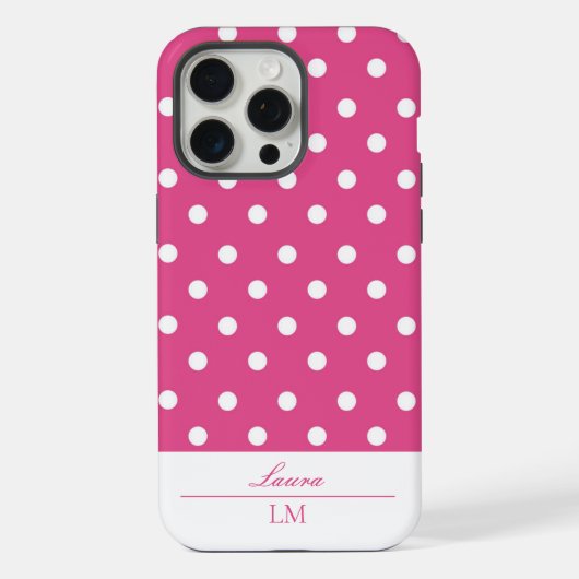 Chic Girly Roze en Witte Polka Dots Tough iPhone Hoesje (Achterkant)