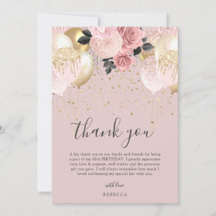 Chic Girly Roze & Gouden Verjaardag Bedankkaart