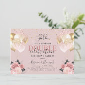 Chic Girly Surprise Double Birthday Party Kaart (Staand voorkant)