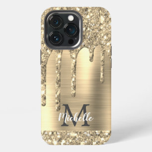 Chic Glam Gold Glitter Drift Monogram Metaal iPhone 13 Pro Hoesje