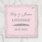 Chic Glam Gray Silver Glitter & Blush Pink Weddens Bedankjes Labels (Achterkant)