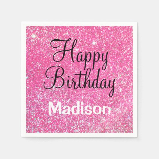 Chic Glam Happy Birthday Hot Pink Glitter Sparkle Servet (Voorkant)