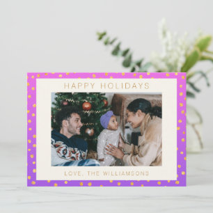 Chic Glam Paars Goud Stippen Personalized Foto Feestdagenkaart