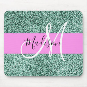 Chic Glam Roze Groen Glitter Glans Naam Monogram Muismat