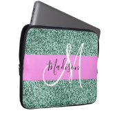 Chic Glam Roze Groen Glitter Sparkle Name Monogram Laptop Sleeve (Voorkant Rechts)