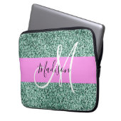 Chic Glam Roze Groen Glitter Sparkle Name Monogram Laptop Sleeve (Voorkant Links)
