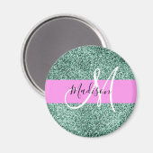 Chic Glam Roze Groen Glitter Sparkle Name Monogram Magneet (Voorkant / Achterkant)