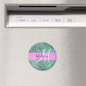 Chic Glam Roze Groen Glitter Sparkle Name Monogram Magneet (Insitu (Vaatwasser))