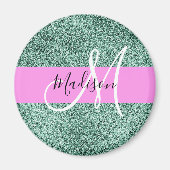 Chic Glam Roze Groen Glitter Sparkle Name Monogram Magneet (Voorkant)