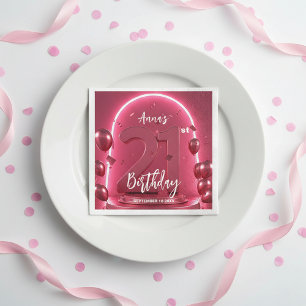 Chic Glam Trillende Roze Neon Gloed 21e Verjaardag Servet