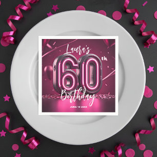 Chic Glam Vibrant Roze Neon Gloed 60e Verjaardag Servet