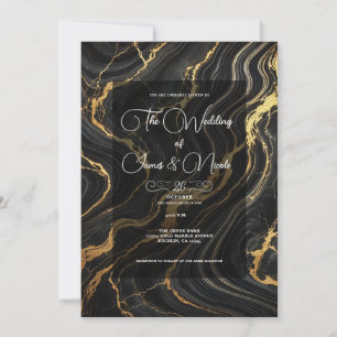 Chic Glam Zwart Goud Marmer Uitzicht Trouwfeest Kaart