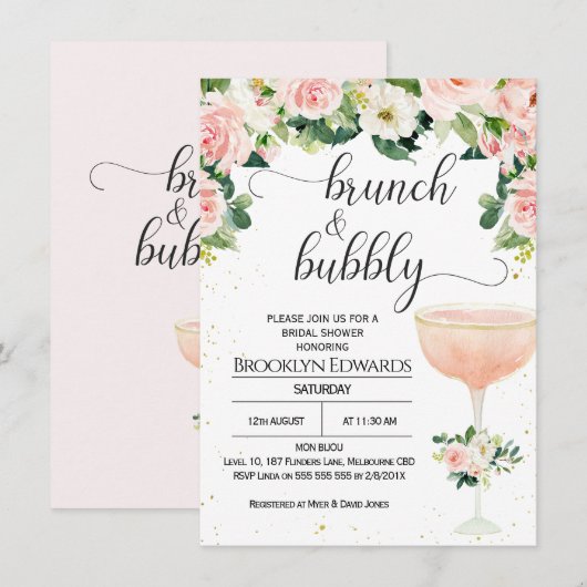 Chic Glass Brunch Bubble Bridal Shower Invitation Kaart (Voorkant / Achterkant)