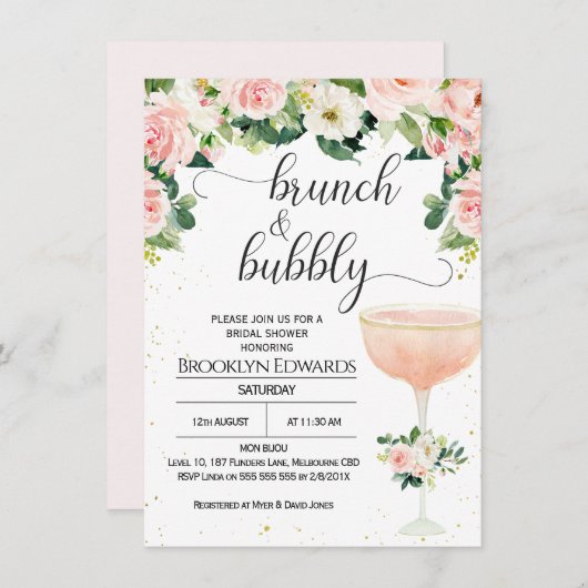 Chic Glass Brunch Invitation à la douche nuptiale (Devant / Derrière)