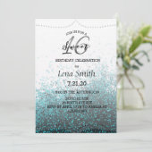 Chic Glitter Blue Confetti Sweet 16 Birthday Kaart (Staand voorkant)