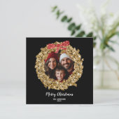 Chic Glitter Bow Vrolijke Kerstkrans Foto Kaart (Staand voorkant)