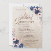 Chic Glitter Crown Drop, Blue Rozen Quinceañera Kaart (Voorkant)